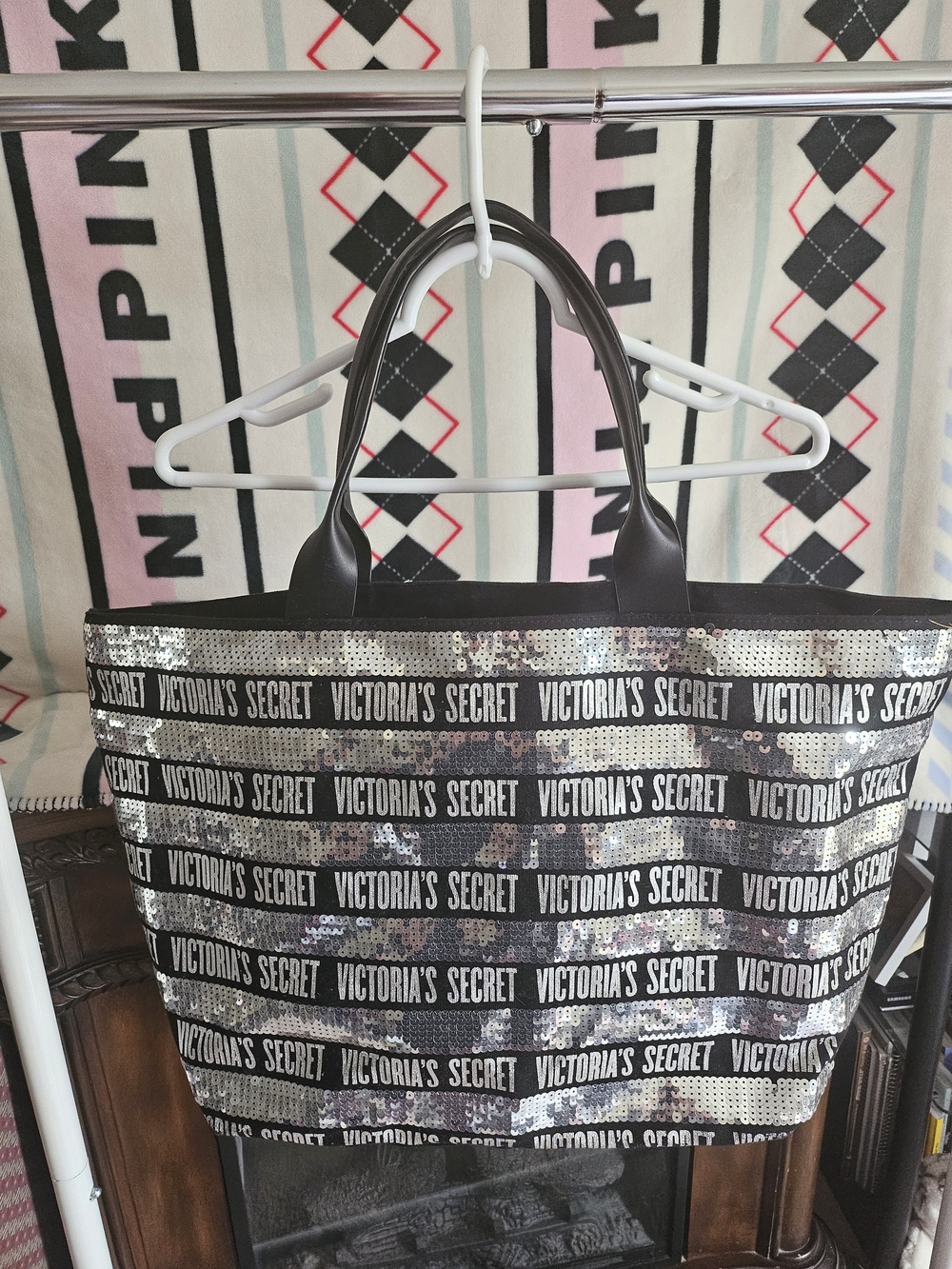 Victoria's Secret Black Sequin Logo Tote